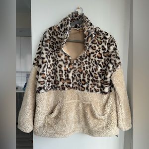 Cheetah fuzzy quarter zip